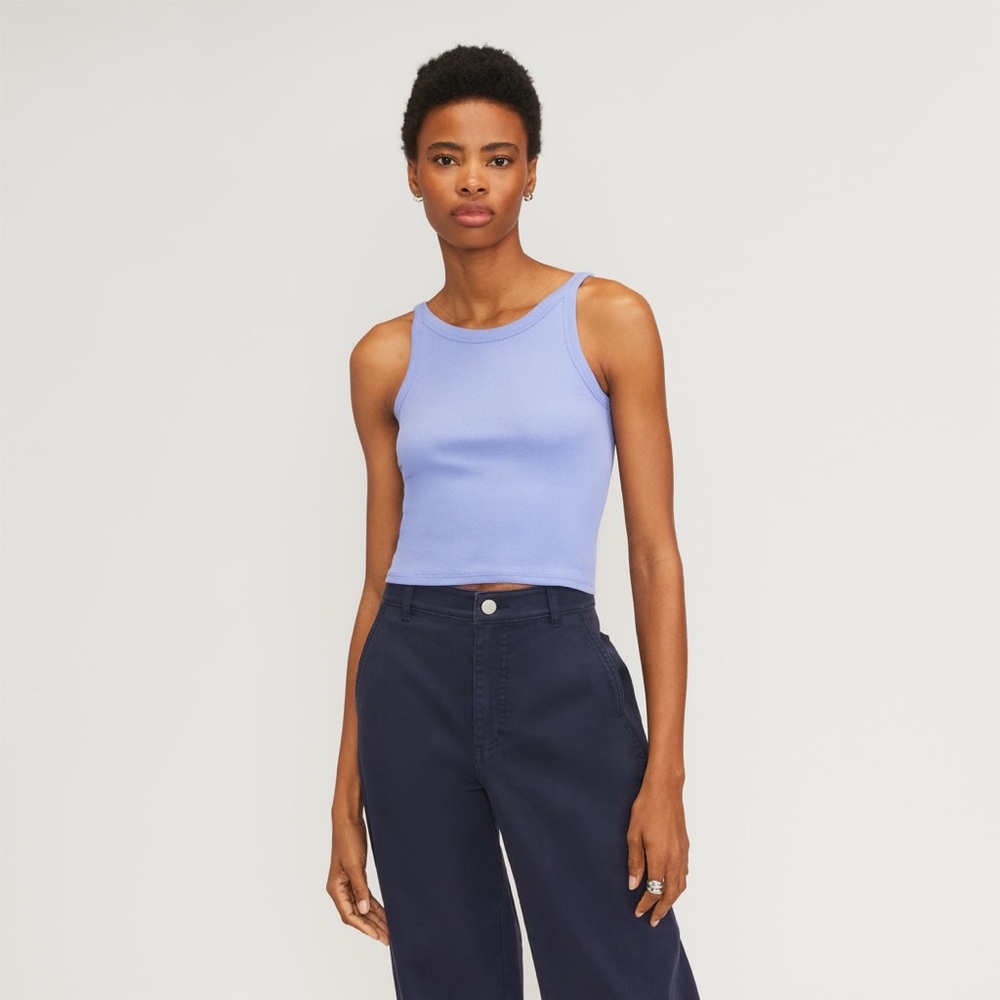 Everlane Pima Micro-Rib Short Tank Size XS Cornflower Blue